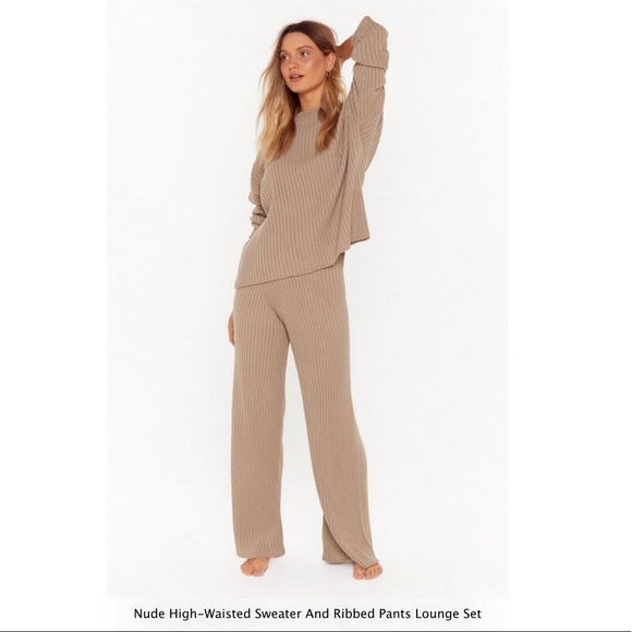 Nasty Gal Other - High-Waisted Sweater and Ribbed Pants Lounge Set